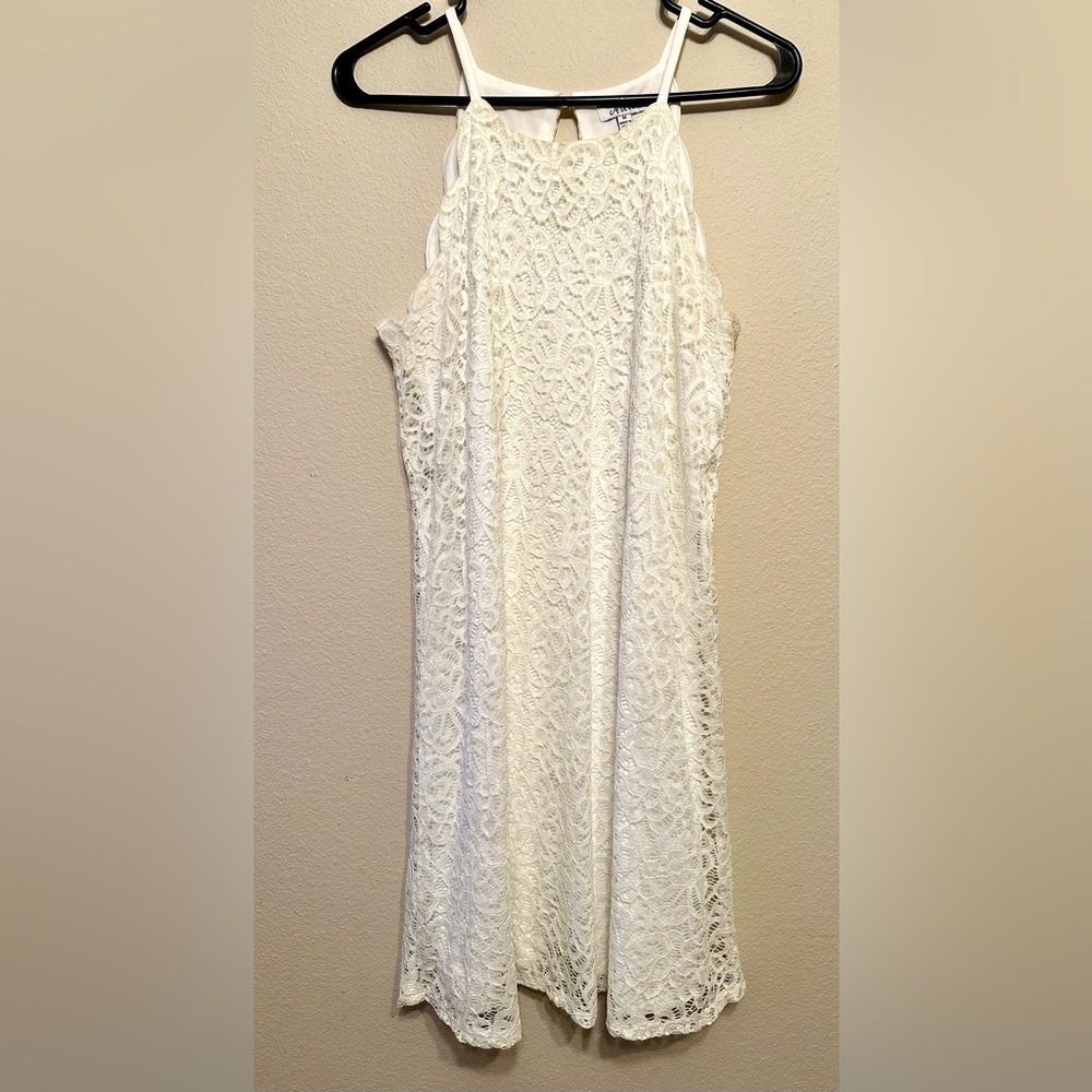 Women White Lace Dress with Scallop neckline